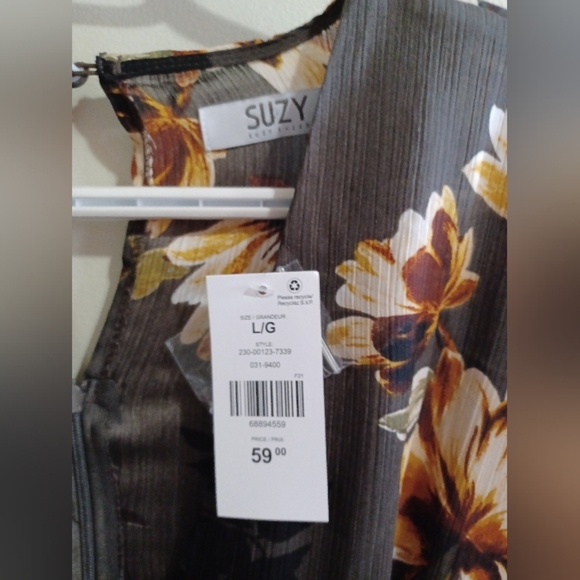 NWT Suzy Shier | Long Sleeve Floral Brown Midi Dress Sz L Boho Cottagecore - Picture 2 of 6